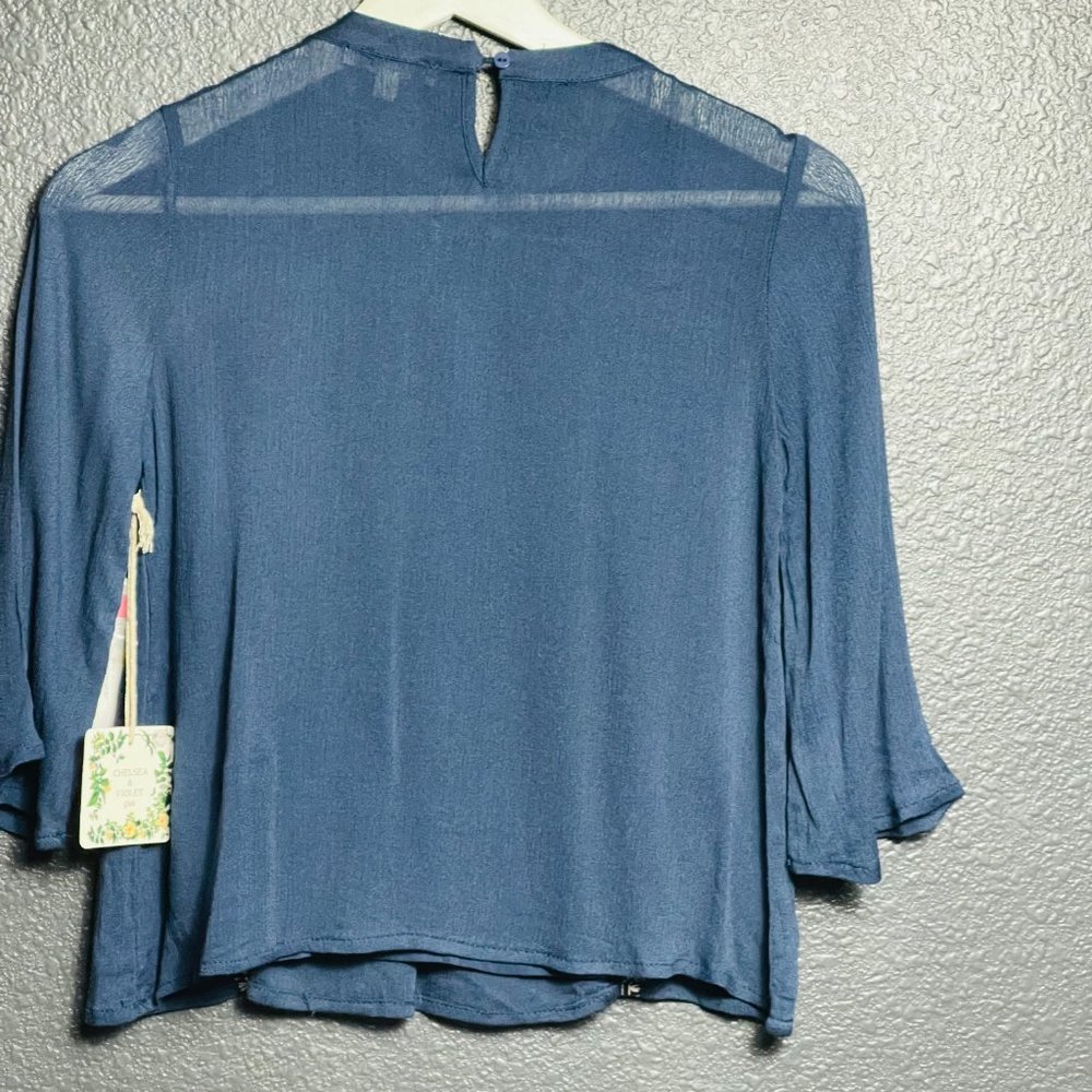 Chelsea & Violet Girls Navy Blue Woven Embroidered Peasant Top Size Medium NWT - Picture 3 of 8